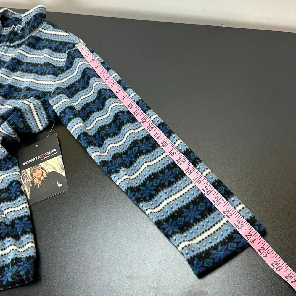 Women’s Gear Blue Fleece Snowflake Stripe Print Full Zip Light Jacket L‎ Pockets